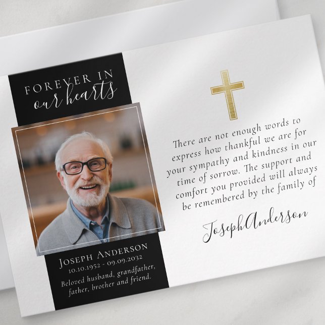 Beerdigung von Beileid mit Goldkreuz-Foto Dankeskarte (Von Creator hochgeladen)