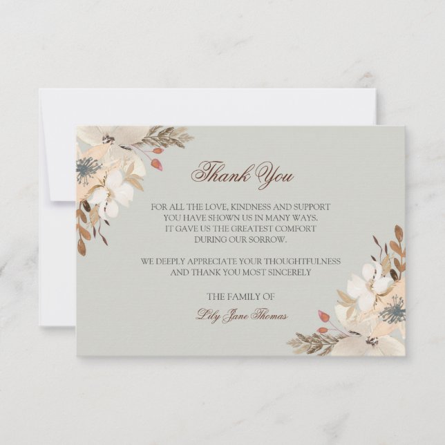 Beerdigung von Wasserfarben dank Karte | Memorial  (Vorderseite)