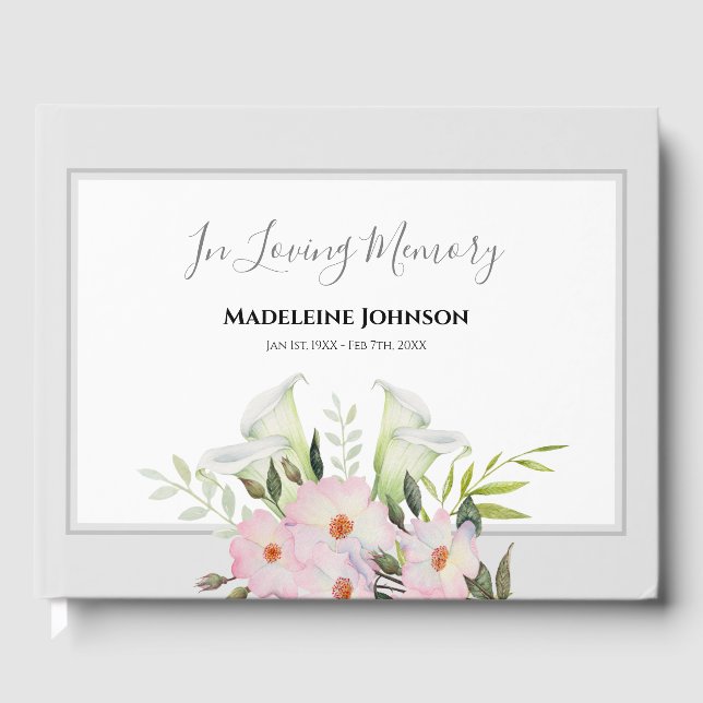 Beerdigung Wasserfarbe Weiße Calla Lily Rose Blume Gästebuch (Vorderseite)