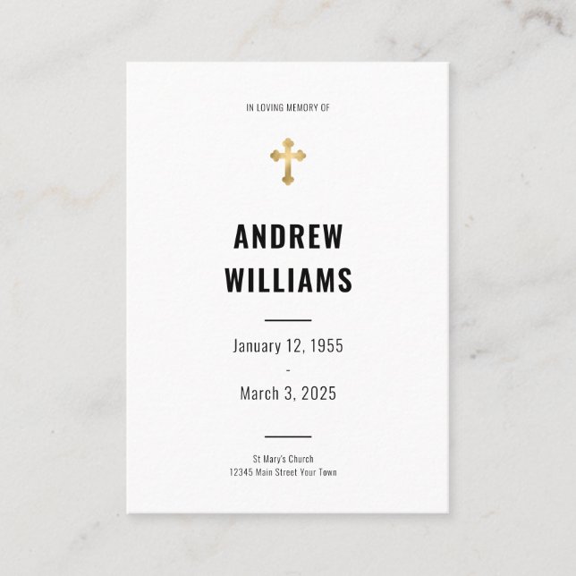 Beerdigungskarte Schwarz-Weiß Visitenkarte (Vorderseite)