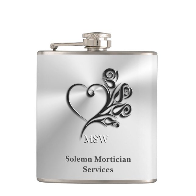 Beerdigungsleistungen, Herz und Rose Flachmann (Vorderseite)