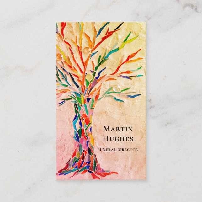 Beerdigungsleiter Baum des Lebens Beige Visitenkarte (Vorderseite)