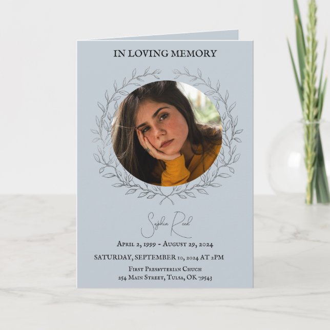 Beerdigungsprogramm Foto in Kreiskranz Dankeskarte (Vorderseite)