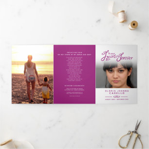 Beerdigungsprogramm in unseren Herzen Maulbeere Dreifach-gefaltete Programmkarte