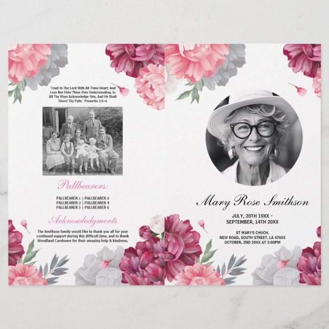 Beerdigungsreihenfolge des Lebenslebens Weißrosa Flyer (Vorne)