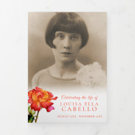 Beerdigungsservice-Programm gestreift Rose rot gel Dreifach Gefaltete Einladung