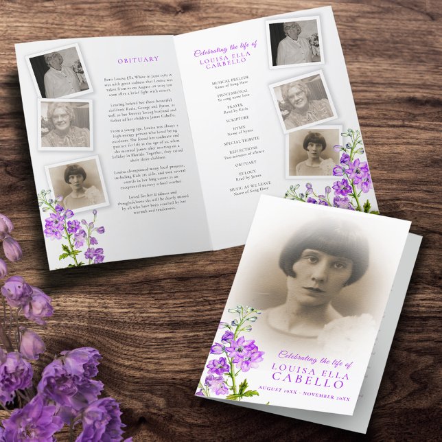 Beerdigungsservice-Programm lila Delphinium-Fotos Programm (Von Creator hochgeladen)