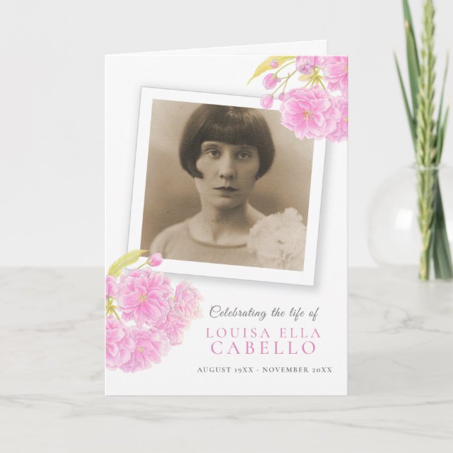 Beerdigungsservice-Programm rosa Blüten Fotos Programm (Vorderseite)