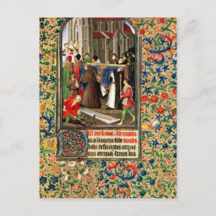 Beerdigungszession mit Grabgraben Postkarte