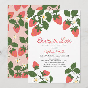 Beere in Liebe Rosa Erdbeere Floral Brautparty Einladung