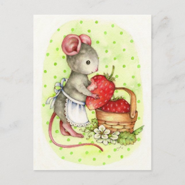 Beere köstlich - niedliche Mäusekunst-Postkarte Postkarte (Vorderseite)