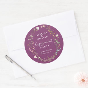 Beere Lila Chic Boho Wildblumen Verlobungsfeier Runder Aufkleber