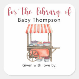Beeren - Baby-Shower-Exlibris, Bücher für Baby Quadratischer Aufkleber