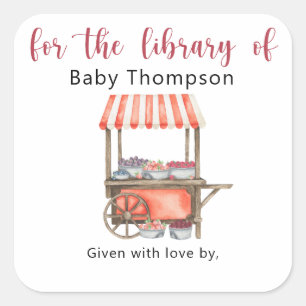 Beeren - Baby Shower Exlibris, Bücher für Baby Quadratischer Aufkleber