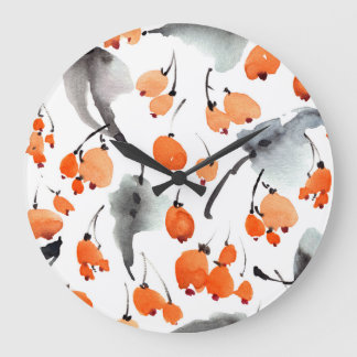 Beeren, Blätter Aquarellfarbe, Farbillustrierung, Große Wanduhr