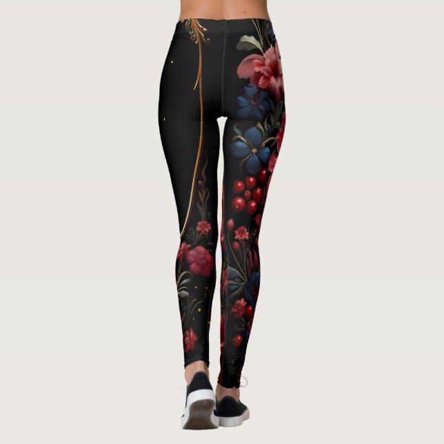 Beeren, Blume, Mitternacht Leggings (Rückseite)