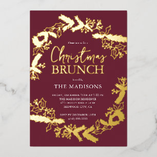 Beeren-Botanischer Weihnachtsbrunch Rot Folieneinladung