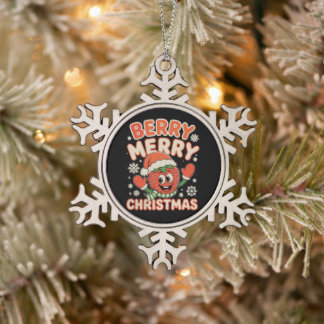Beeren Frohe Weihnachten Süße Erdbeere Weihnachten Schneeflocken Zinn-Ornament