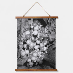 Beeren in Schwarz-Weiß-Natur Wandteppich Mit Holzrahmen