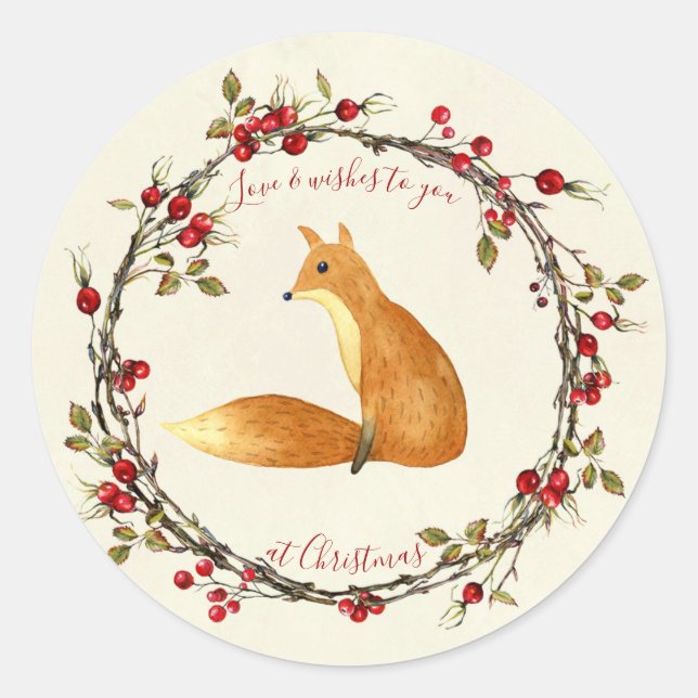 Beeren-Kranzfuchs-Aufkleberaufkleber der frohen Runder Aufkleber (Vorderseite)