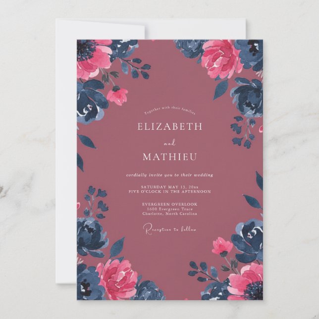 Beeren-Magenta-Dahlia-Hochzeit Einladung (Vorderseite)