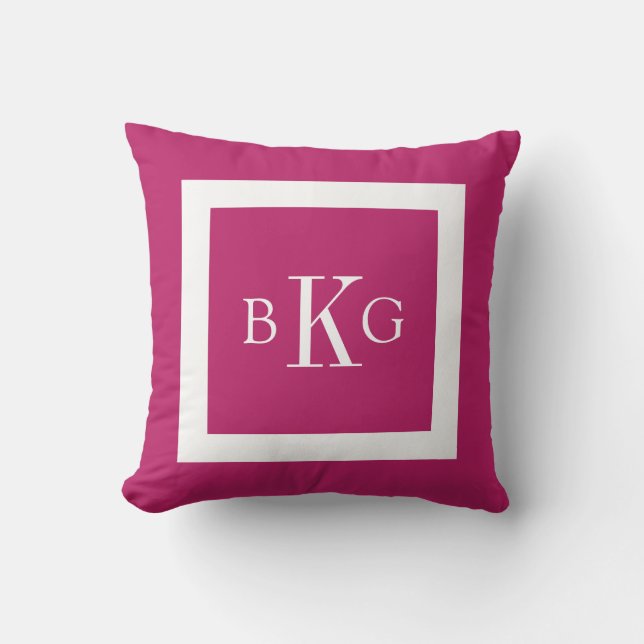 Beeren-rosa weißes kundenspezifisches Monogramm Kissen (Vorderseite)