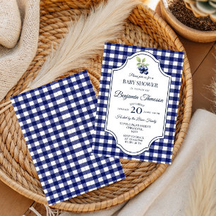 Beeren süße blaue Gingham-Baby-Einladung Einladung