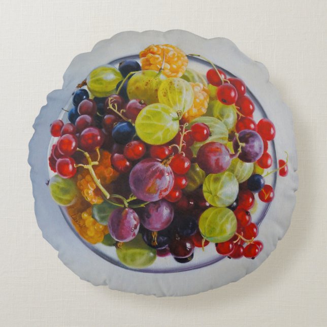 Beeren - Überrealistisches Fruchtleben Rundes Kissen (Vorderseite)
