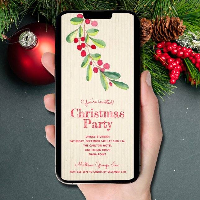 Beeren und Blätter Weihnachten Einladung (Watercolor Berries and Leaves Christmas Invitations - INSTANT DOWNLOAD and/or PRINTED)