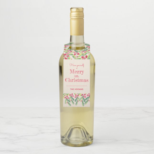Beeren und Blätter Weihnachten Flaschenanhänger (Auf Flasche)