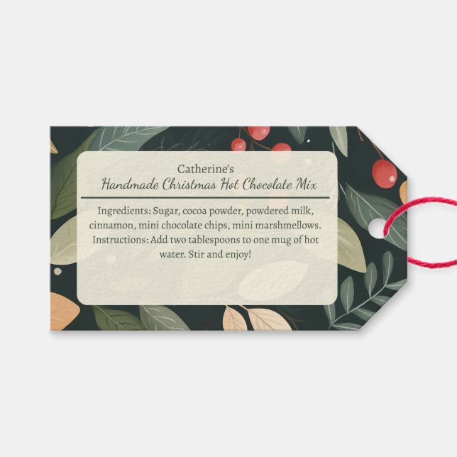 Beeren- und Blätter-Weihnachts-Heißgetränk-Mischun Geschenkanhänger (Vorderseite (Horizontal))