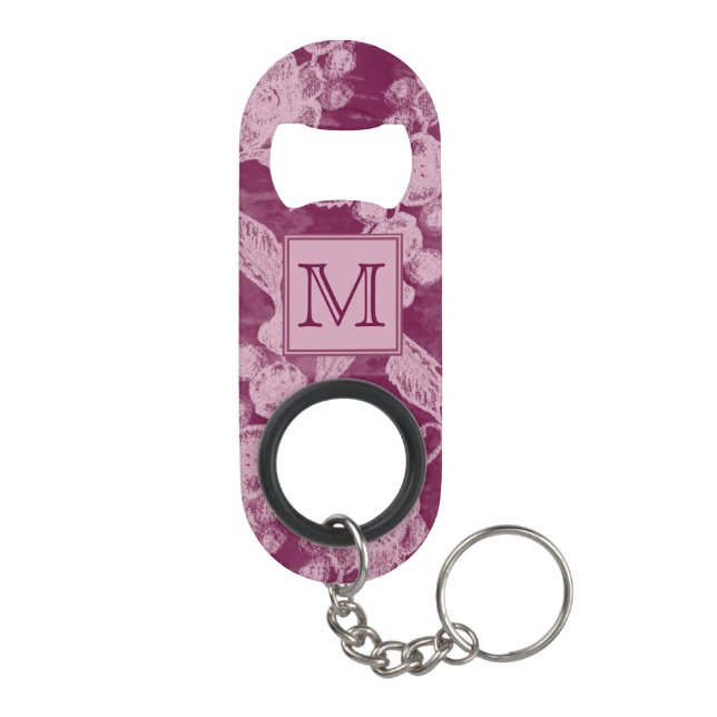 Beeren und Blüten Lila Blumenmonogramm Mini Flaschenöffner (Rückseite)