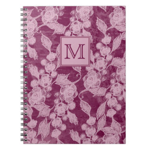 Beeren und Blüten Lila Blumenmonogramm Notizblock