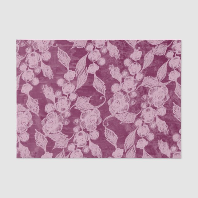 Beeren und Blüten Lila Blumenmuster Seidenpapier (Vorderseite)