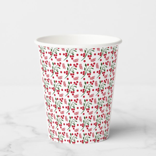 Beeren- und Farnmuster Pappbecher (Rückseite)