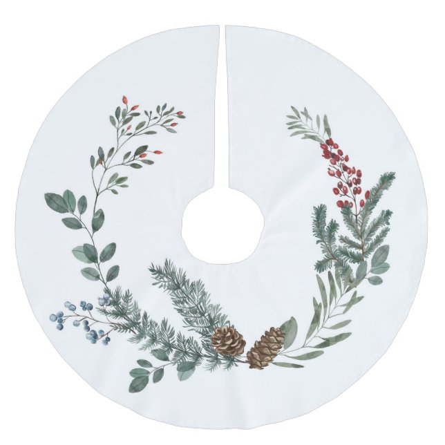 Beeren und Pinecone Polyester Weihnachtsbaumdecke (Vorderseite)