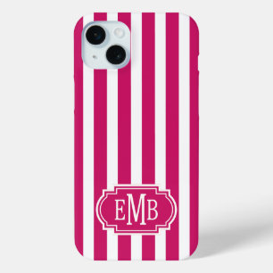 Beeren- und weiße monogrammierte Streifen Case-Mate iPhone Hülle
