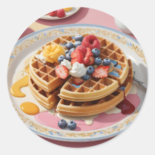 Beeren-Waffel-Frühstücksteller Runder Aufkleber