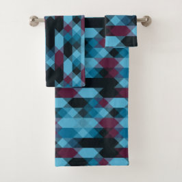 Beerenblau und Ebenholz geometrisch Badhandtuch Set