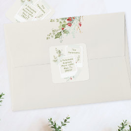 Beerencreme botanische Weihnachtsfeiertagen Quadratischer Aufkleber