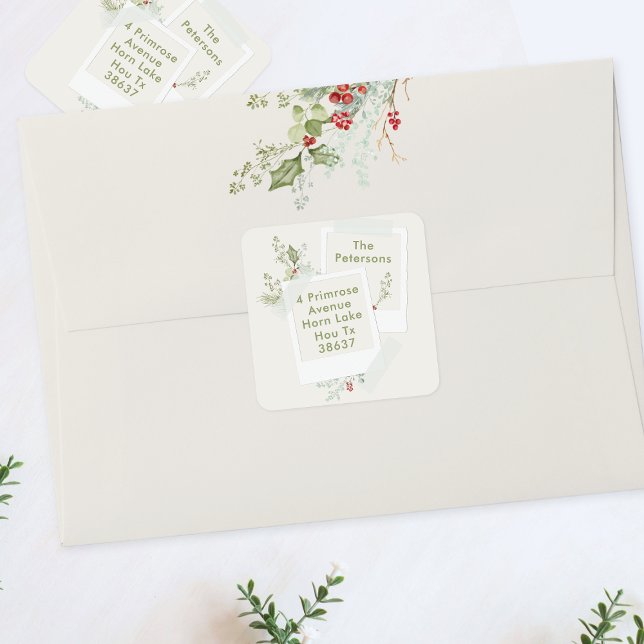 Beerencreme botanische Weihnachtsfeiertagen Quadratischer Aufkleber (Von Creator hochgeladen)