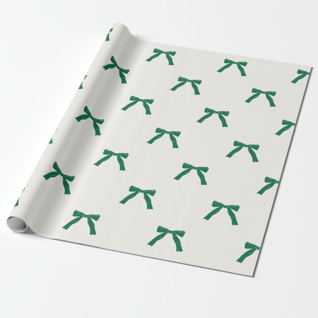 Beerengrün Schleifen auf cremefarbenen Weihnachtsf Geschenkpapier (Ungerollt)