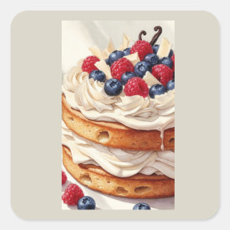 Beerenschichtkuchen-Wasserfarbillustration Quadratischer Aufkleber