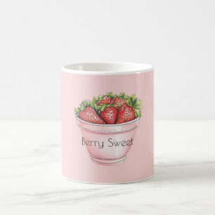 Beerensüße rosafarbene Schüssel mit Erdbeeren Kaffeetasse