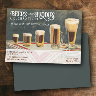 Beers Rustic Watercolor Beers Buddies Birthday  Einladung