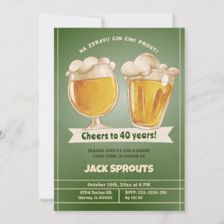 Beers to 40 Years Mens Adult Birthday Party Einladung