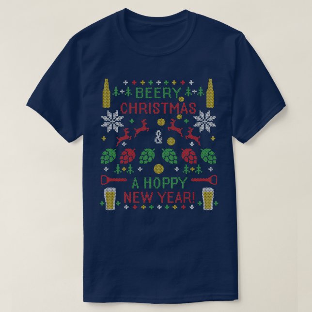 Beery Christmas Hoppe Neujahr Ugly Sweater Digita T-Shirt (Design vorne)