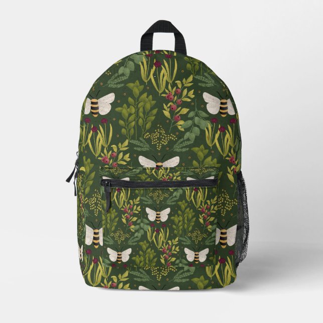 Bees and Foliage Backpack Bedruckter Rucksack (Vorderseite)