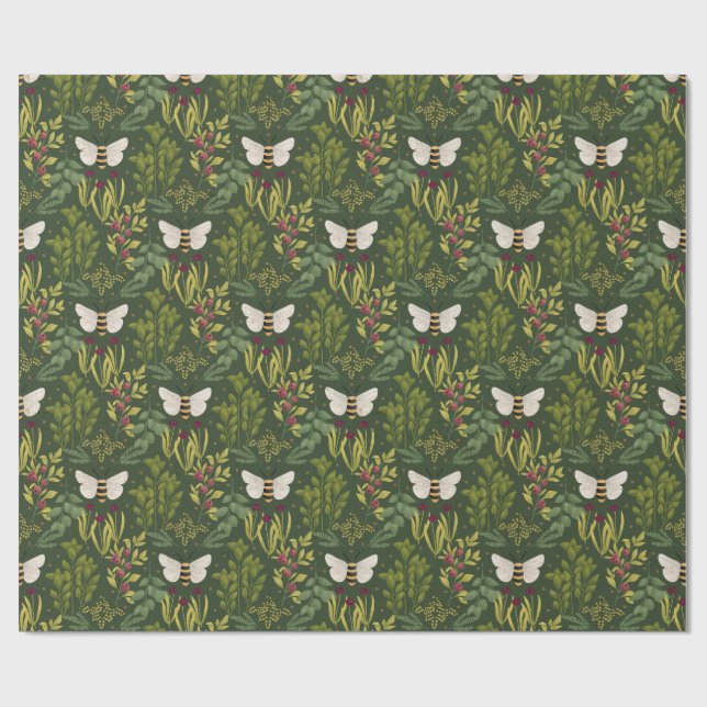 Bees and Foliage Wrapping Paper Geschenkpapier (Flach)