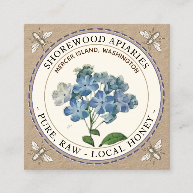 Bees Bleu Fleur été Miel Kraft Carte de visite (Devant)